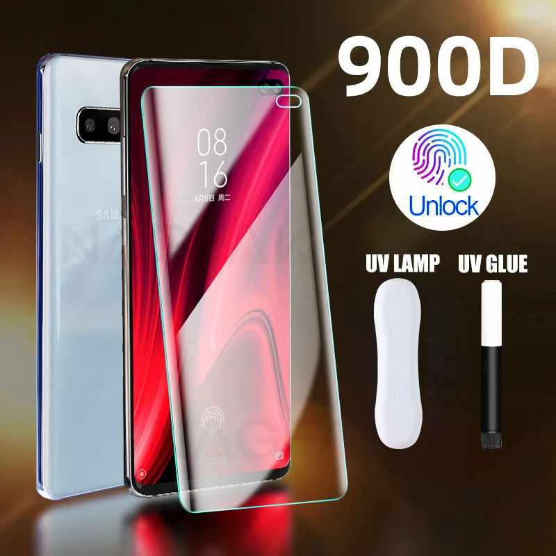 

UV Tempered Glass For Samsung Galaxy S10 Screen Protector Samsung S20 Ultra Note 10 Plus 8 9 S10E S8 S9 Full Liquid Curved Glass