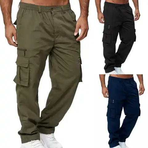 Брюки-карго мужские с эластичным поясом, уличные штаны, дышащие осенние штаны, однотонные для работы