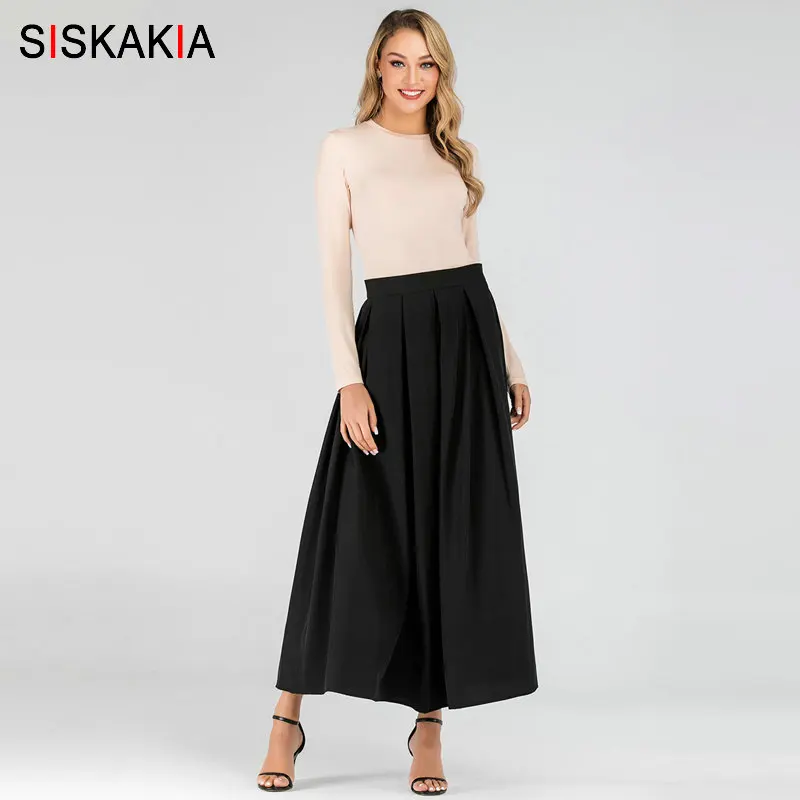 Siskakia мусульманские женские юбки длинные драпированные качели Макси однотонная плиссированная юбка ампир универсальная Арабская повседневная одежда цвета хаки Новинка