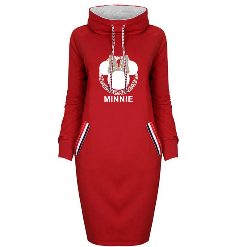 

2021 Fall Dress Women Minnie Cartoon Print Bodycon Dresses Vintage Cute Woman Party Casual Women Mini Black Dress