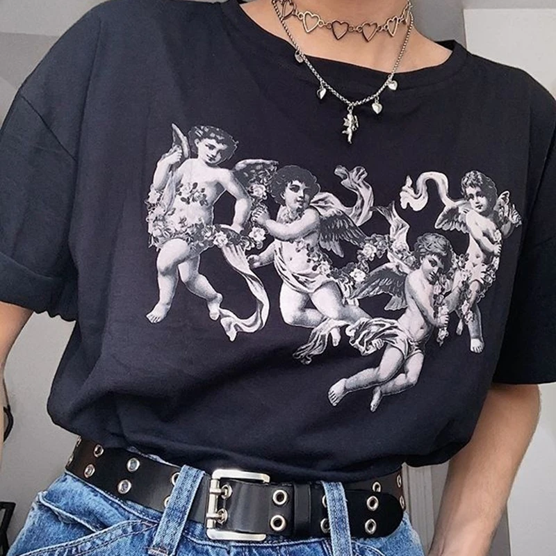 Ulzzang Tumblr модная Милая женская футболка с принтом ангела Микеланджело летняя