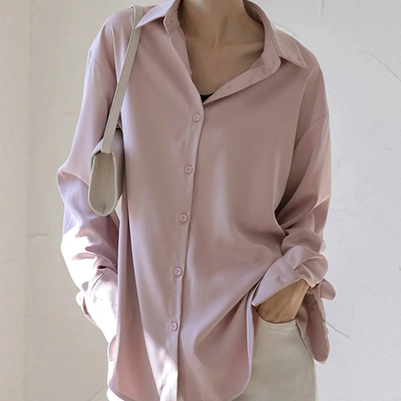 Рубашка женская с длинным рукавом модная офисная блузка розового цвета в