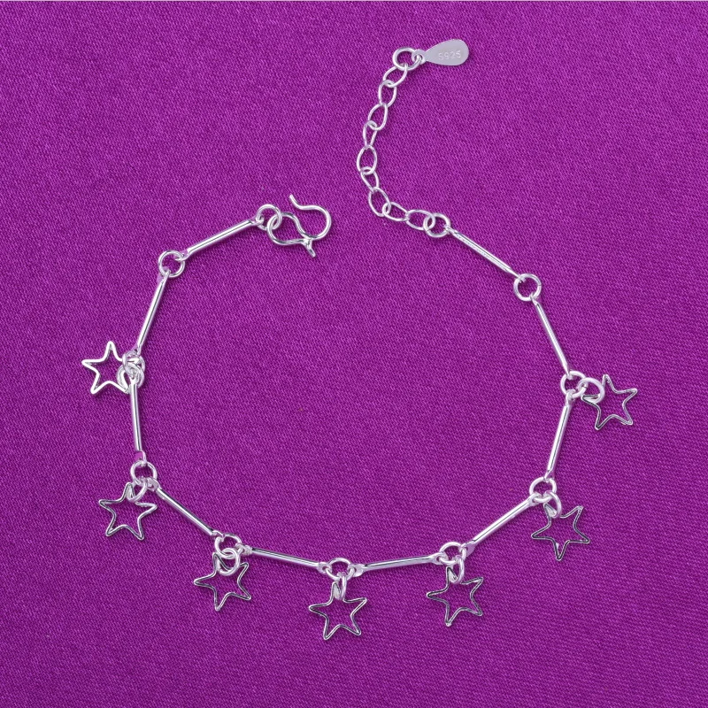 

925 Sterling Silver Tassel Star Charm Bracelets &Bangle Anklet For Women Party Wedding Jewelry A206