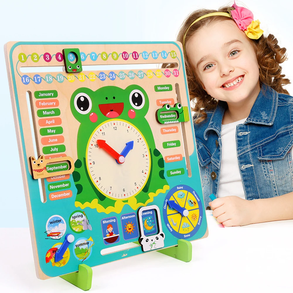 Calendario de madera para la temporada meteorol&oacute;gica, reloj cognitivo, juguete educativo para ni&ntilde;os en edad preescolar, ayuda did&aacute;ctica, tiempo de mes cognitivo-0