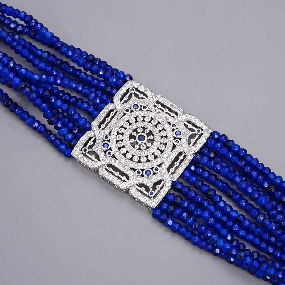 

GuaiGuai Jewelry 10 Strands 8'' Blue Rondelle Jade CZ Pave Connector Bracelet