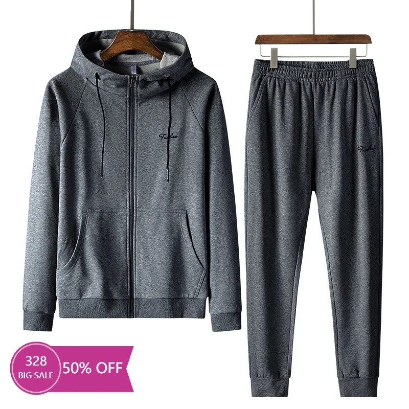 

Зимний и весенний Мужской комплект из 2 предметов, набор свитеров с длинными рукавами и штаны, спортивный костюм размера плюс 8XL, спортивный ...