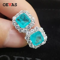oevas 100 925 sterling silver 77mm paraiba tourmaline gemstone stud earrings for women sparkling wedding party fine jewelry