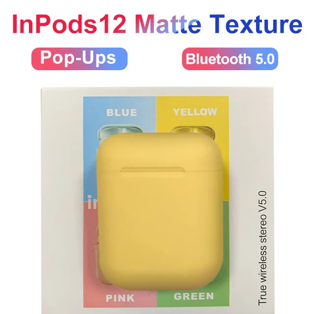i12 D yellow box Новые беспроводные наушники Macaron i12 TWS Bluetooth 5,0 в гарнитуре сенсорный всплывающий стерео наушники для телефона HD микрофон - Цвет: i12 D yellow box