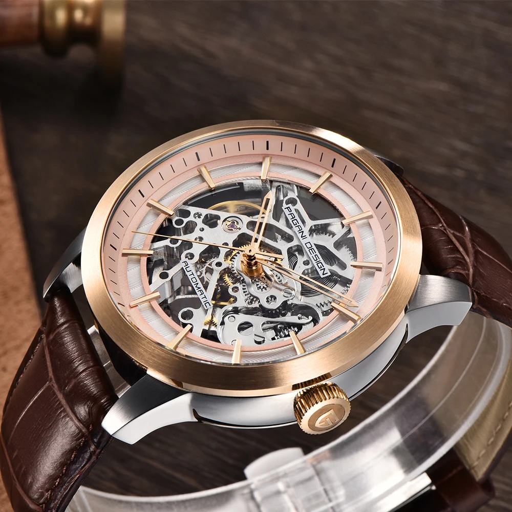 Enlarge PAGANI DESIGN Top Brand Luxury Automatic Watch Men Genuine Leather Mechanical Skeleton Waterproof Watches Relogio Masculino