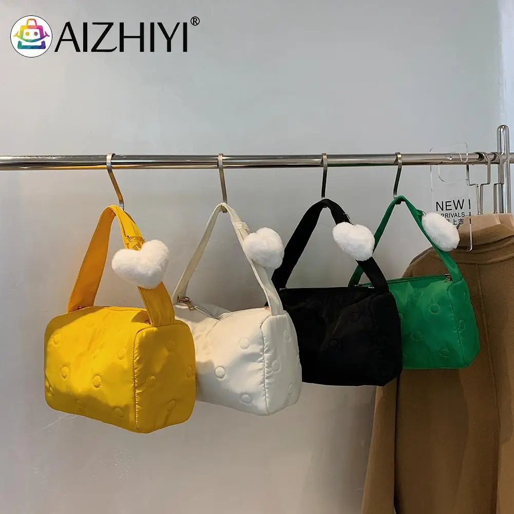 

Women Fashion Solid Color Shoulder Crossbody Messenger Bag Ladies Casual Small Square Purse Handbags with Plush Heart Pendant