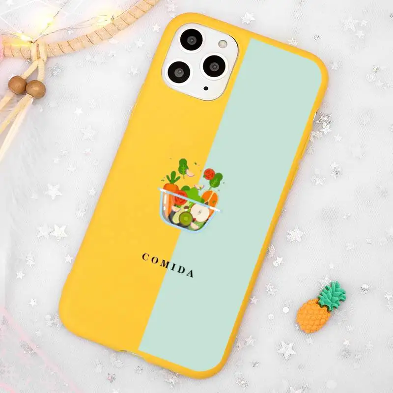 

Cute Cartoon High Quality Painted Phone Case Candy Color Yellow for iPhone 11 12 pro XS MAX 8 7 6 6S Plus X 5S SE 2020 XR