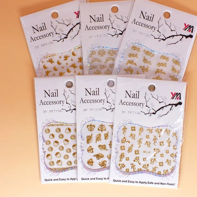 

100pcs Promotion 2017 DIY Fashion Metal 3D Nail decals Hot Sale Gold and Silver Chrome Decoration Nail Art Sticker Free Shipping