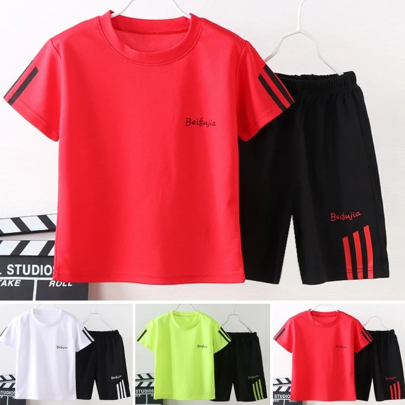 

Stripe Casual Clothes Kids Boys Short Sleeve Mid Length Pants Set Summer Sport Fashion Suit 2Pcs Outfits
