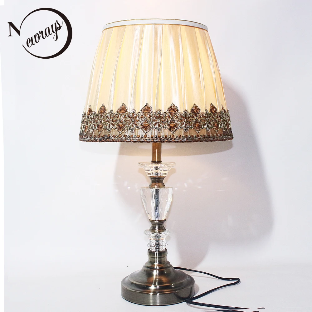 Online Modern Art Deco Kain Kristal Meja Lampu Vintage E27 LED 220V Buku Kreatif Lampu Untuk Ruang Belajar Samping Tempat Tidur Rumah Restoran Kantor