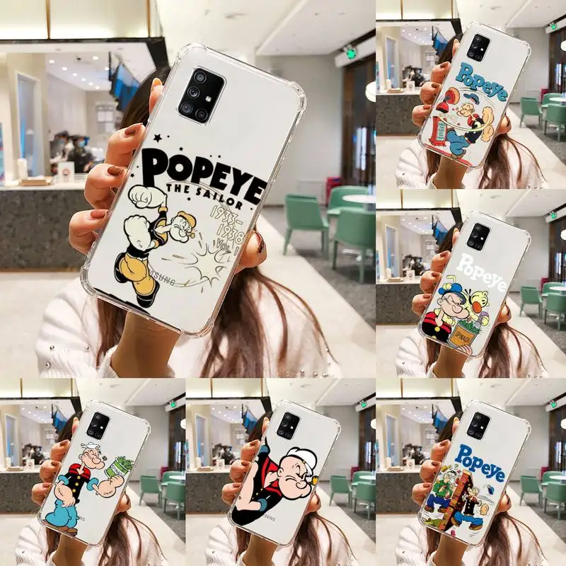 

Popeye the Sailor cartoon Phone Case Transparent For Samsung A51 A50 A71 A70 A81 M60S Note S21 S 20 10 9 8 11 E Plus Ultra