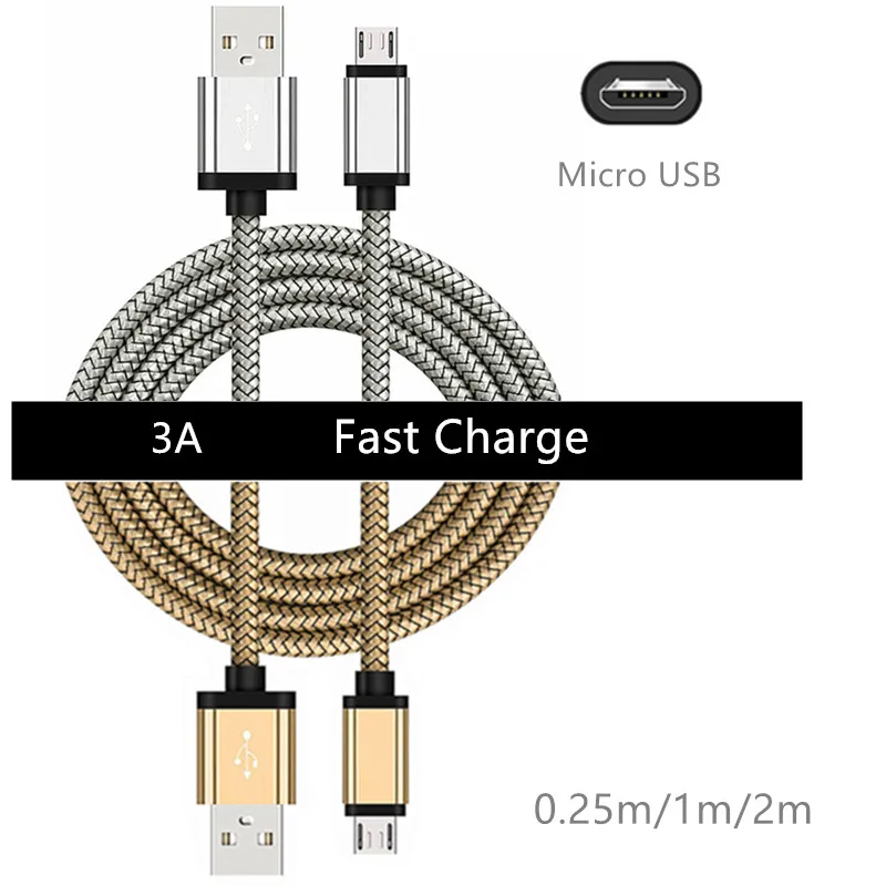 Micro USB кабель 3.0A Быстрая зарядка для передачи данных HuaWei Samsung Xiaomi Android мобильный