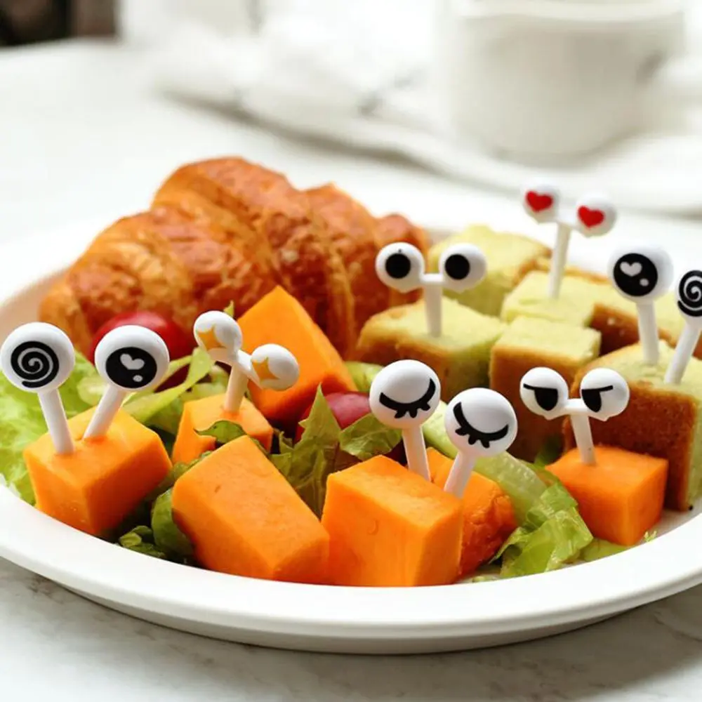 10 шт./компл. милые глаза мини вилка для фруктов с персонажем из мультфильма еда