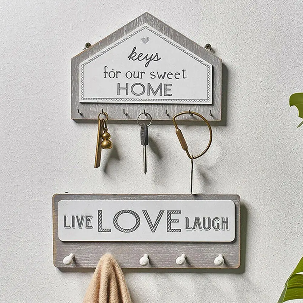 

Wall Hanging Wood Key Hanger Holder Wall Organizer Key Coat Rack Hooks Decoration Hooks House Shape Home Rectangle G1G7