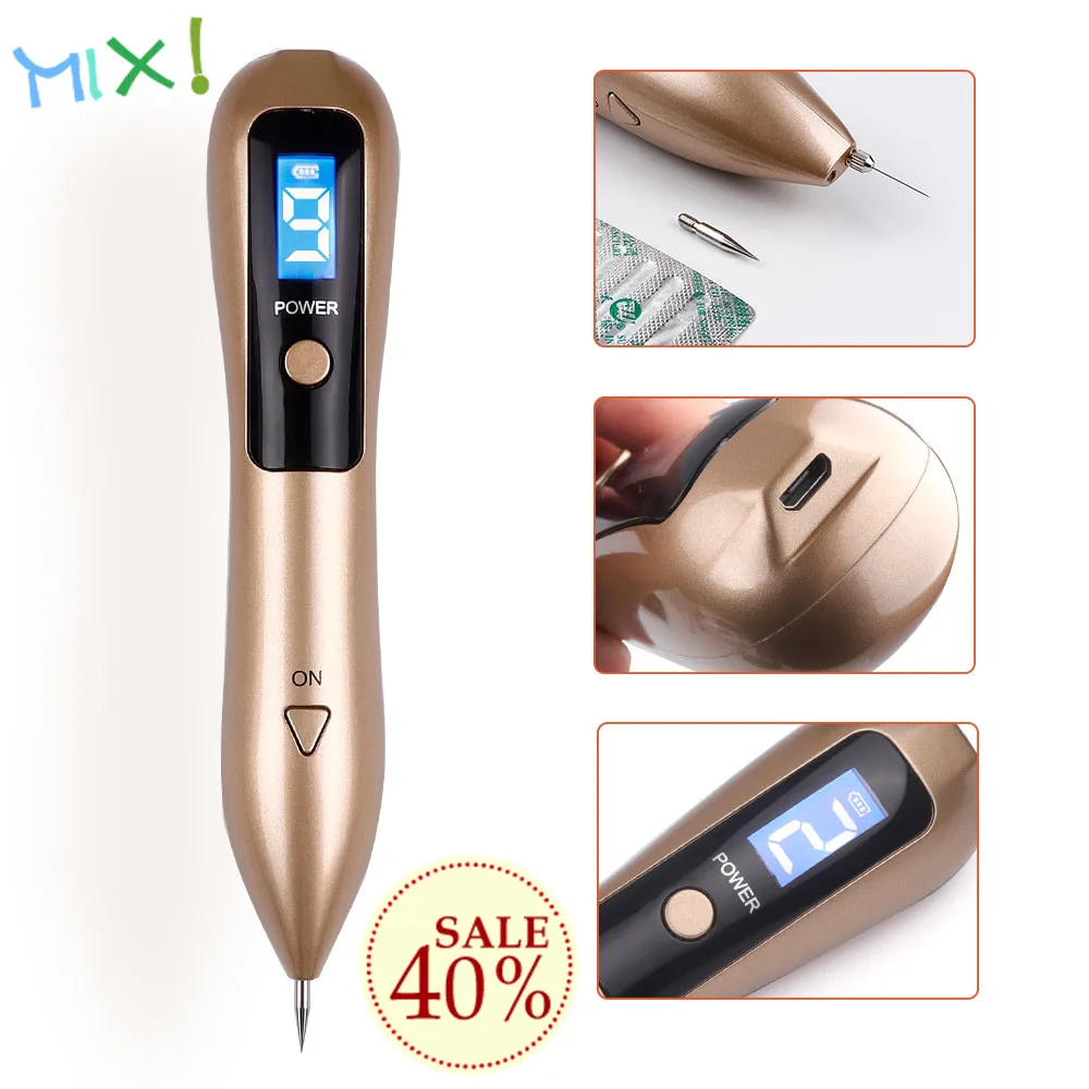 

3 Colors Multifunction Blackhead Remover Pen 9 Level Laser Plasma Pen Mole Removal Dark Spot Remover LCD Skin Care Tools