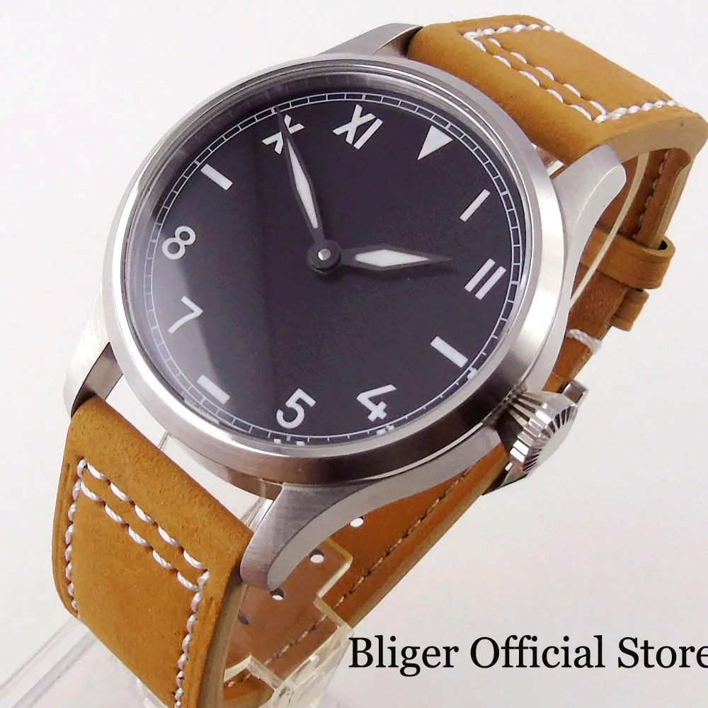 

Dress California Mechancial 42mm Manual Men Watch Green Sterile Luminous Dial Brushed Case Genuine Leather Band 17 Jewels 6497