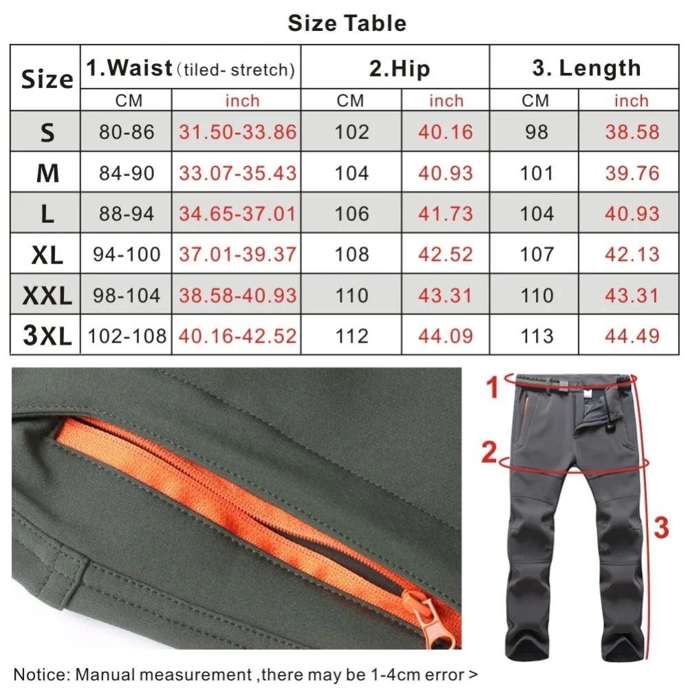

Facecozy Men Thicken Fishing Pants Windproof Waterproof Climbing Fleece Male Trousers Hiking Sports Fishing Softshell Pants