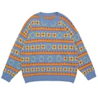 LACIBLE с цветочным принтом Цвет блок свитер для мужчин и женщин, свитер в стиле хип-хоп, вязанный Харадзюку уличная одежда из хлопка с круглым вырезом для шеи 2021