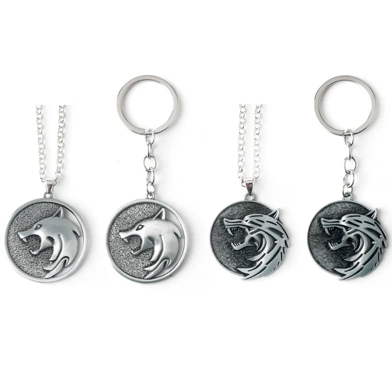 

High Quality Keychain Wizard Wolf Head Necklace Keychain Witcher Medal Pendant Pendant Medallion Witcher 3 Game Gift for Men