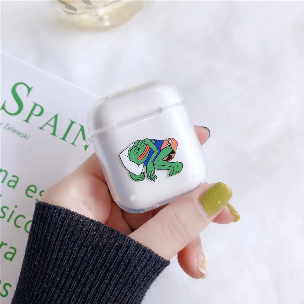 Мультяшный Sad чехол с лягушкой для Apple AirPods беспроводные Bluetooth наушники Pepe Memes мягкий прозрачный чехол для Airpods