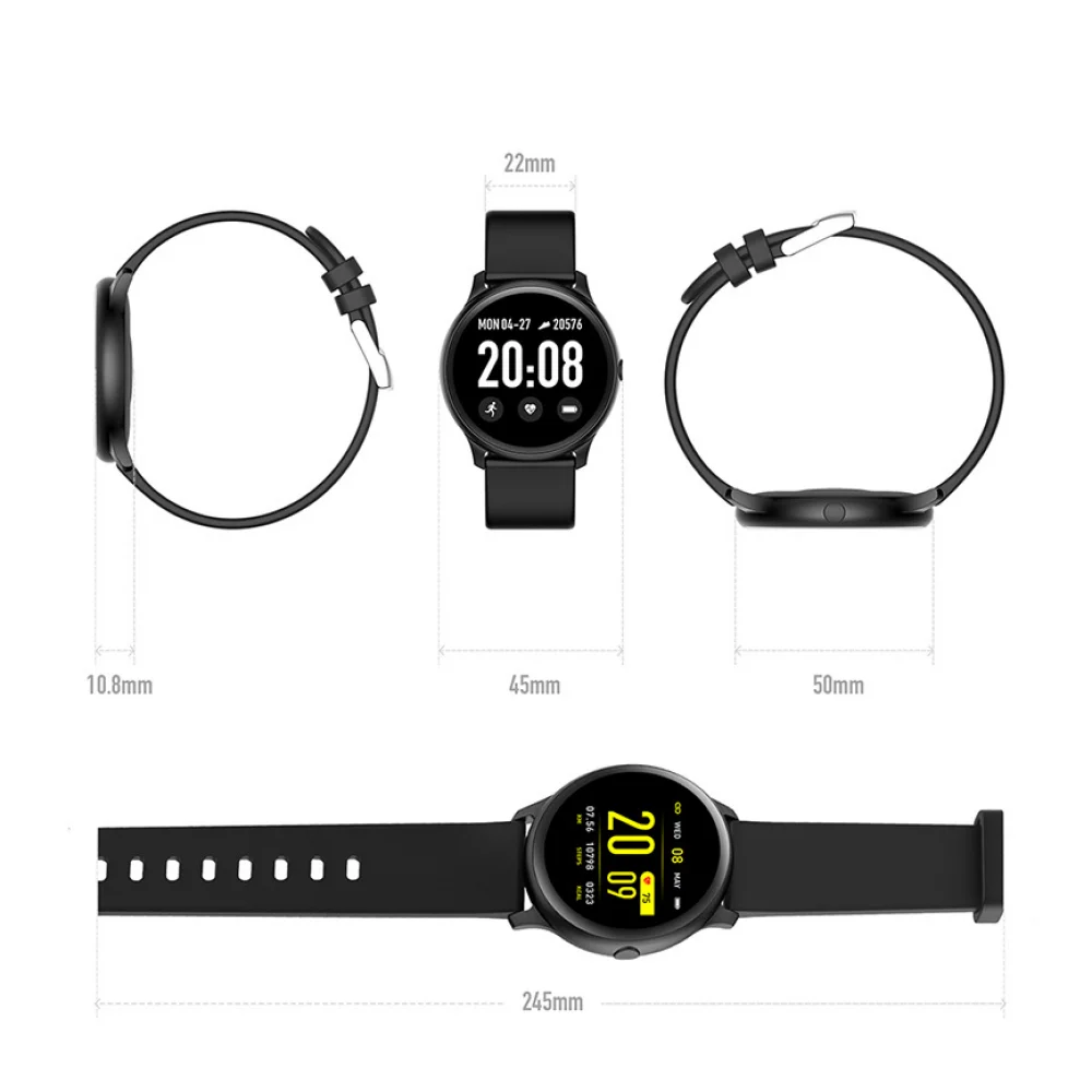 KW19 Смарт-часы для женщин и мужчин круглые с пульсометром Bluetooth часы IOS Android