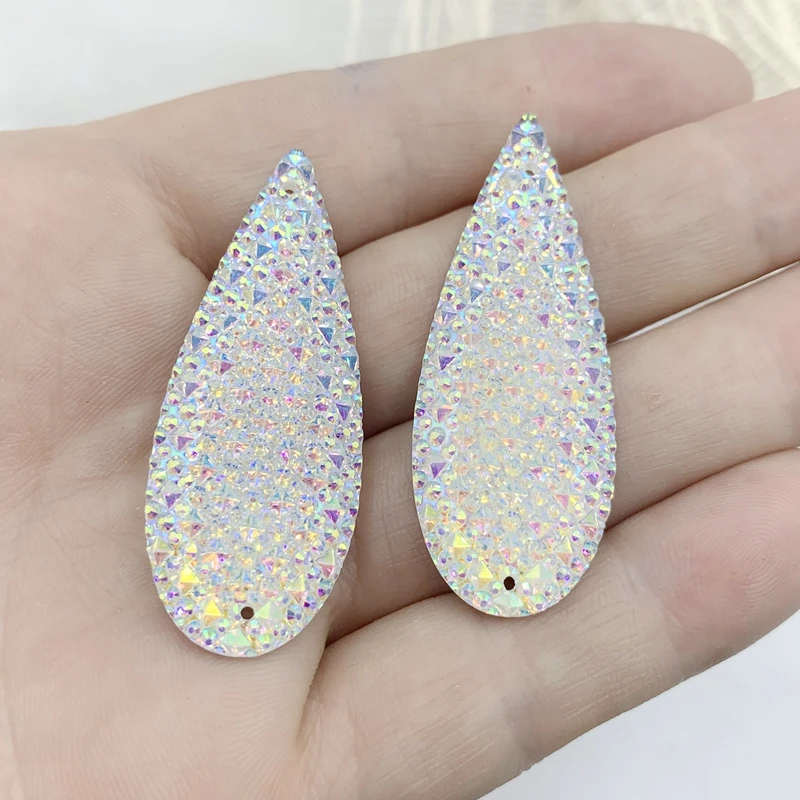 

18*47mm White Long water drop Rhinestone Applique Crystal Stone Flat Back Strass for Crafts DIY jewelry accessories craft12pcs