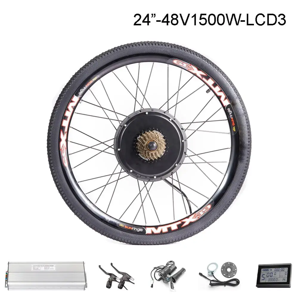 24inch 1500W Фара для электровелосипеда в 20-29 дюймовым 700C преобразователя для электрического велосипеда с сертификатом ce комплект 48V 1500W тормозной функцию регенерации задний ступичный мотор для центрального движения колеса - Цвет: 24inch 1500W