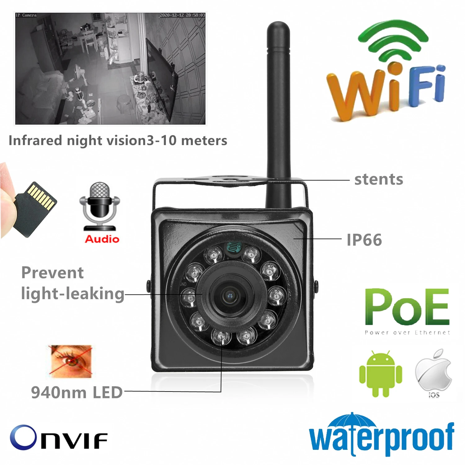 CAMHI 4K 8MP Outdoor IP66 Audio TF Card Wireless POE Mini IP WIFI Camera 1080P 5MP H.264 H.265 Night Vision Webcam Security