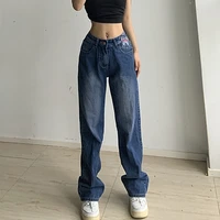 weiyao casual mid waist jeans woman vintage aesthetic 90s straight capri pants korean fashion pockets denim trousers harajuku