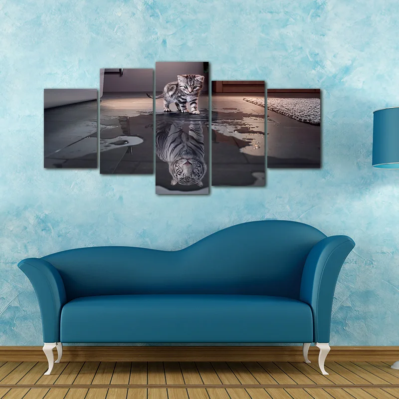 5 шт. абстрактная живопись принт с кошкой и тигром постер на холсте Настенный