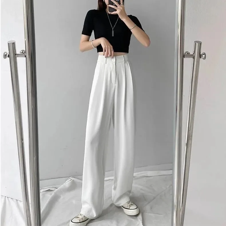 

White Suit Pants Women's Summer Loose Straight Leg Slimming Large Size High Waist Drape Casual Mopping Wide-leg Woman Pants