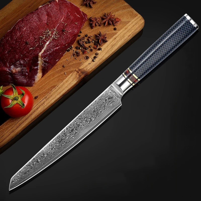 

8 Inch Damascus Steel Filleting Sushi Knives 67Layer Japanese Sashimi Chef Knife Sharp Slicing Cleaver Salmon Fish Sushi Knife