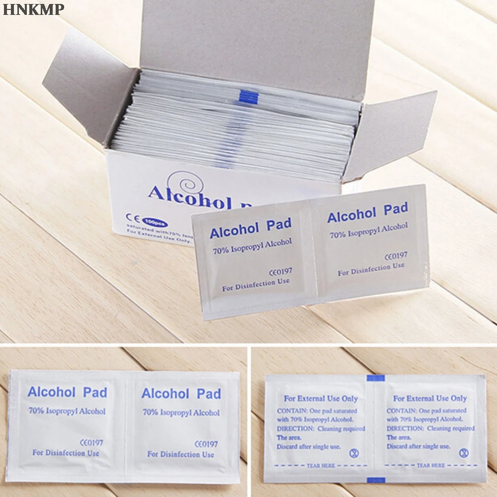 100pcs/Box Portable Wet Wipes Useful Alcohol Swabs Pads Wipes Skin Cleanser Sterilization 70% Isopropyl First Aid Home
