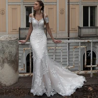 vestido de noiva sereia 2021 mermaid wedding dresses with jacket short sleeve bride dress spaghetti strap plus size wedding gown