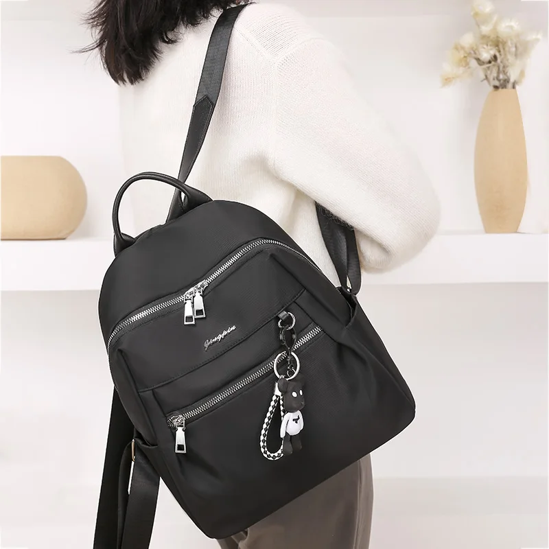 

LU.FAWN Cute Black And White Bear Ornaments Fashion Women's Backpack Durable Oxford Chain Multiple Pockets 2021 New9902