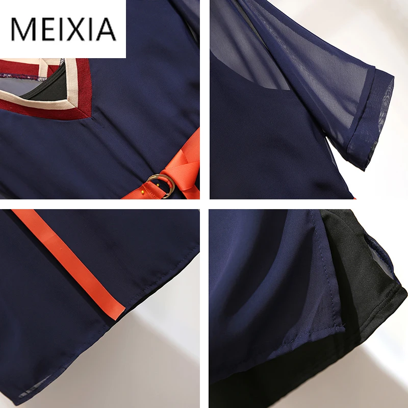 

MEIXIA 2020 Summer Women Two Piece Set Casual Solid Black Sling + Dress V-neck Mesh Loose Belt Fashion Mini 2 Piece Set