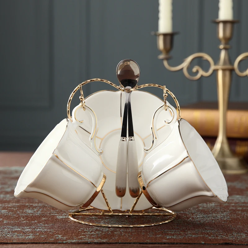 Комплект Европейской роскошной кофейной чашки с блюдцем из костяного фарфора