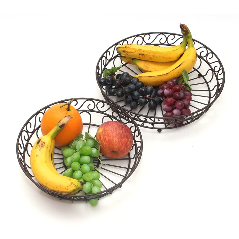 

Wrought Iron Double-layer Fruit Basket Kitchen Restaurant Storage Fruit Basket Can Be Folded Iron Craft Fruit Basket Kitchen