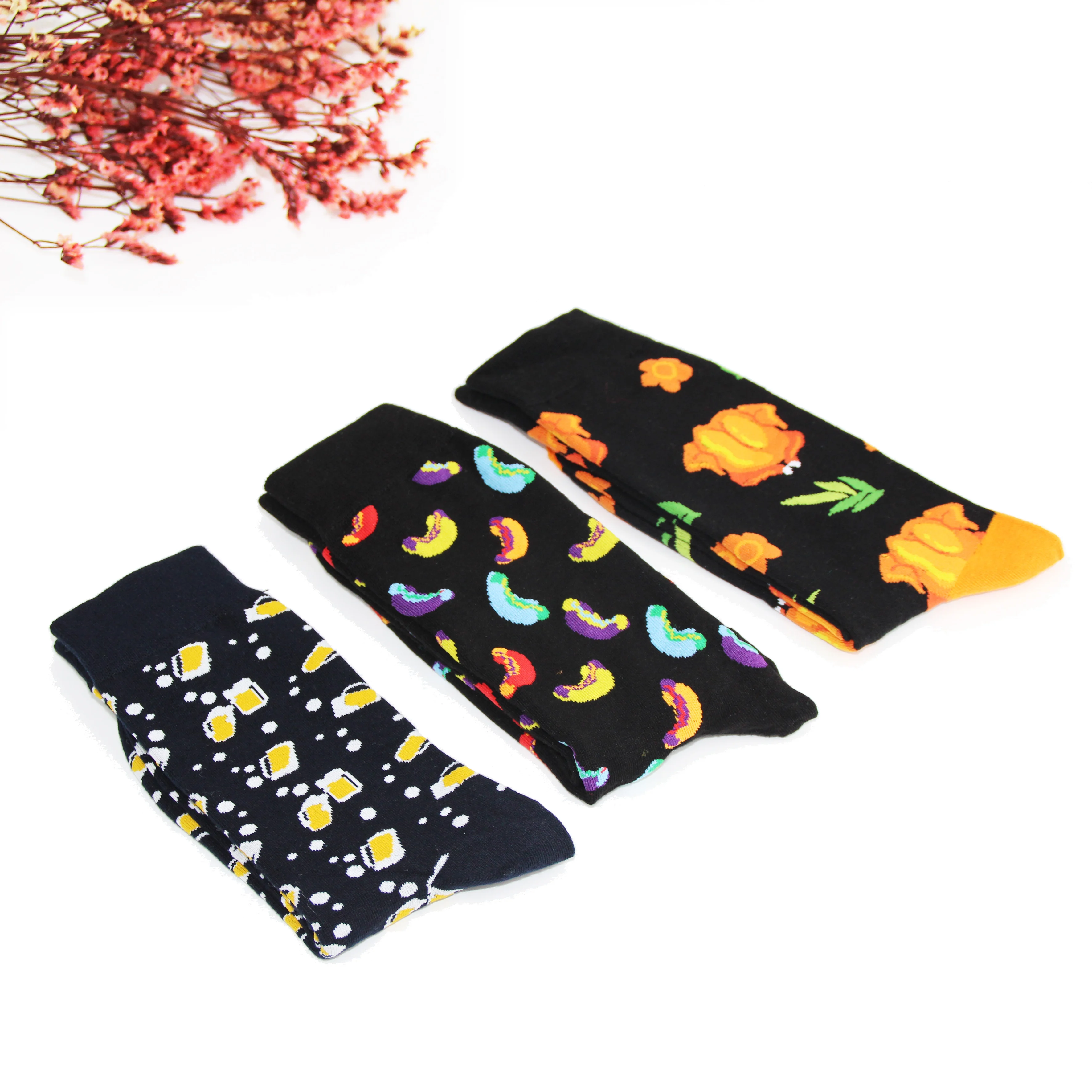 Счастливые Новые забавные мужские графические носки из чесаного хлопка с