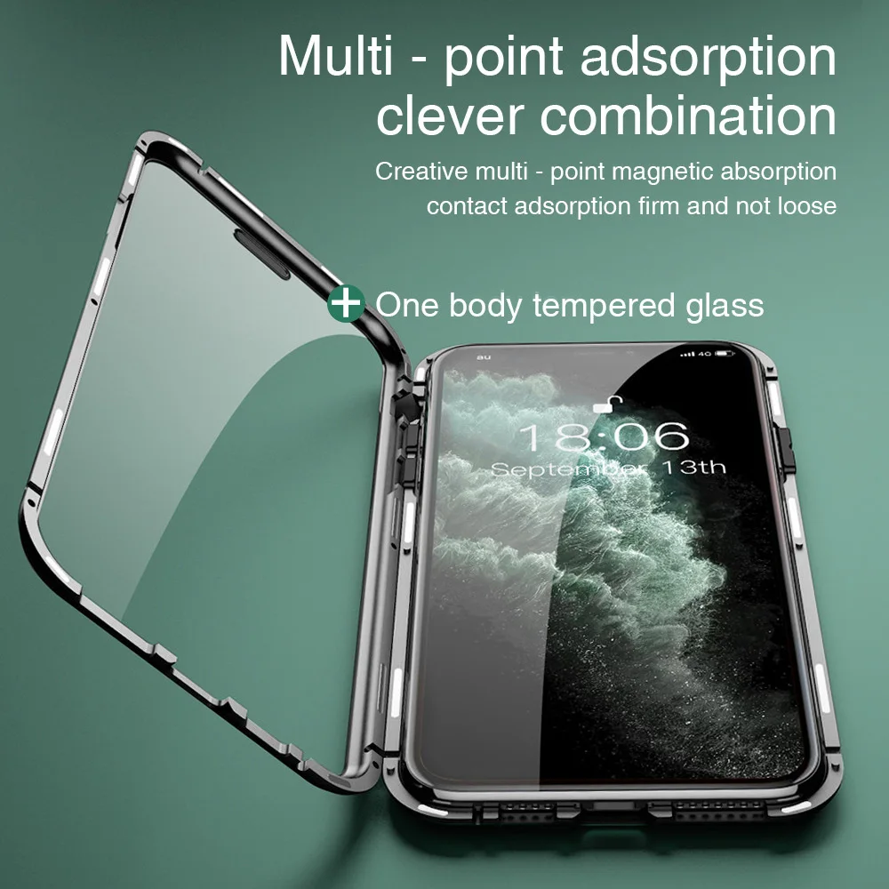 double side magnetic case for iphone 12 pro max 13pro xr xs max 11 8 7 6 6s plus magnet glass phone cover for iphone 13 7 8 case free global shipping