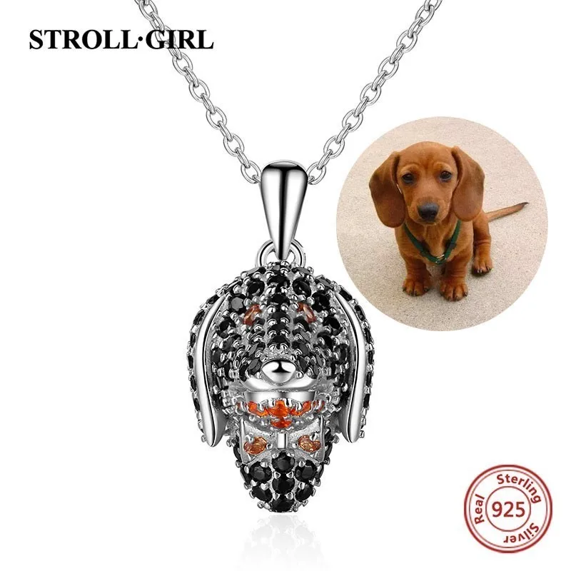 Strollgirl, Настоящее серебро пробы, 925 пробы, милая Собачья голова, проложенные CZ ожерелья и подвески, Аутентичные женские ювелирные изделия из стерлингового серебра