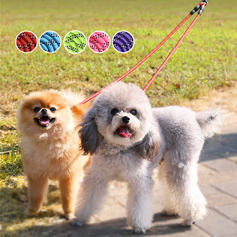 

Double-Ended Traction Rope Collar Couple Leash for Two Dogs Reflective Foam Handle Pet Walking Lead Puppy Rope Supplies