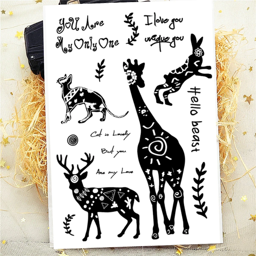 Прозрачные печатные штампы 11x16 см с силуэтом животных силиконовые марки валик