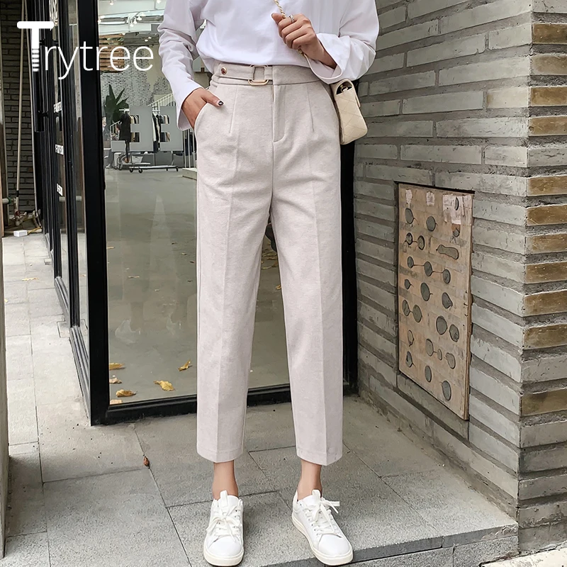 Trytree 2020 осень зима женские повседневные брюки модные однотонные 3 цвета шаровары