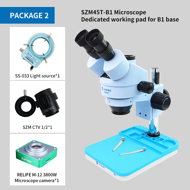 SUNSHINE SZM45-B1 7X-45X Continuous Zoom Binocular HD Stereo Microscope + B1 Base Pad | Инструменты