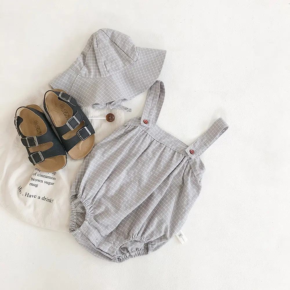 Летняя Милая хлопковая рубашка + комбинезон шапочка комплект одежды в полоску из